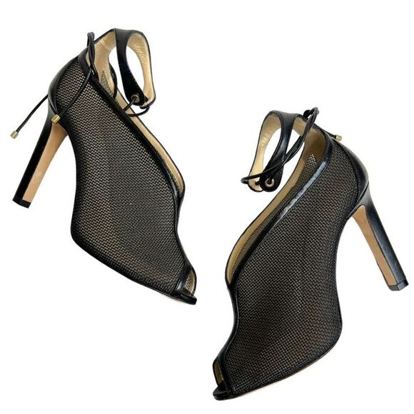 Jimmy Choo Sayra 100 Mesh Ankle Lace Up Tie Black Heels Booties Leather Size 36 - Picture 5 of 12